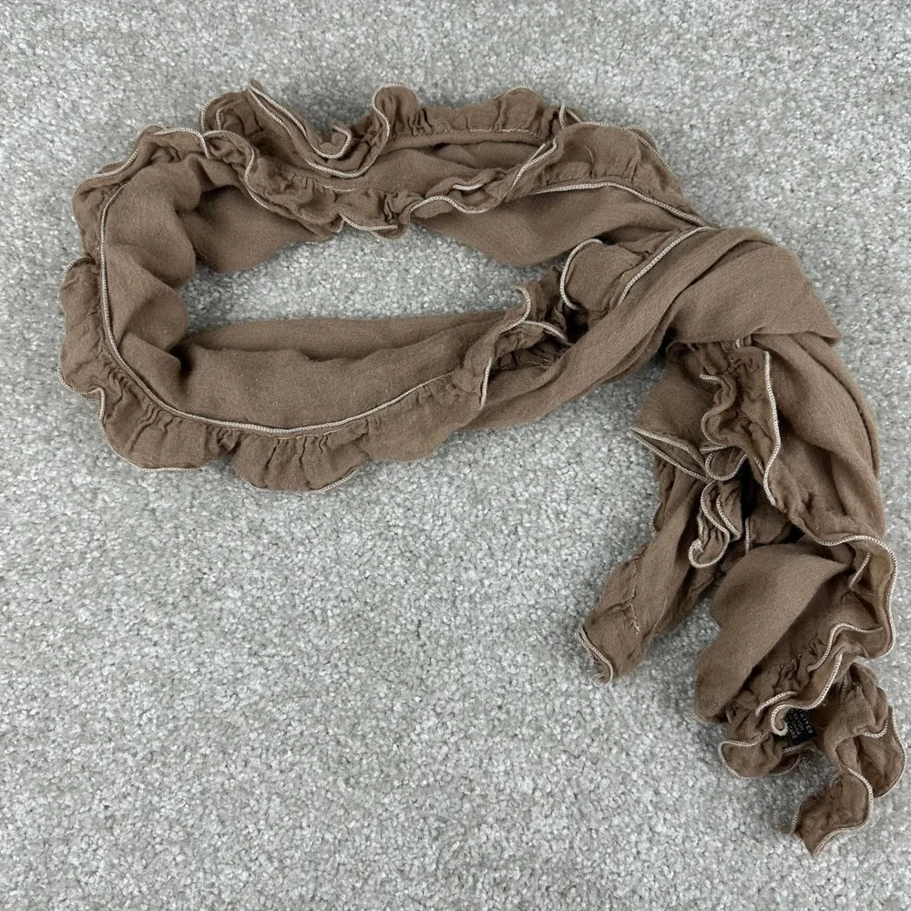 The Limited Brown Ruffle Lettuce Edge Scarf 100% Rayon Gauze Boho Earthy Neutral